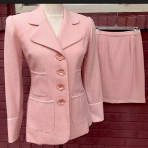 VTG Saks Fifth 5TH Ave. FOLIO Pink Wool Skirt Suit